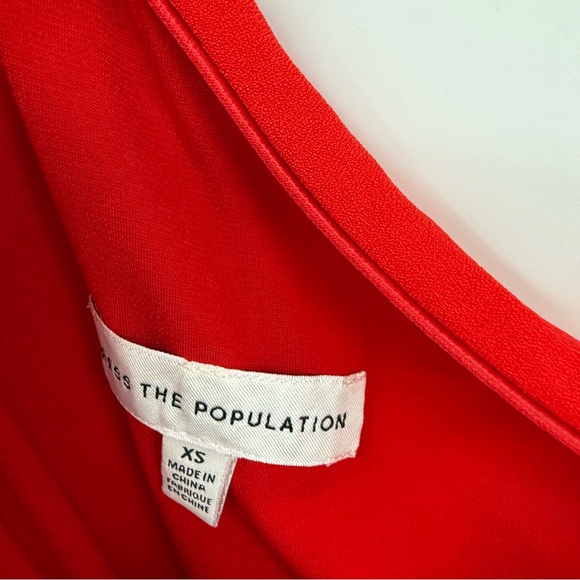 Dress The Population Martine One Shoulder Dress Size XS Red Ruched Midi Party - Picture 7 of 10